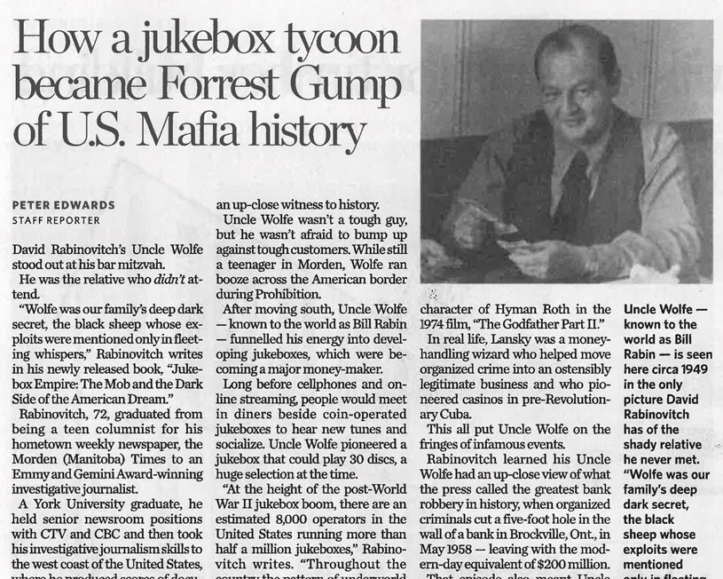 Sample of How a jukebox tycoon became Forrest Gump of US Mafia History - Article in the Toronto Star